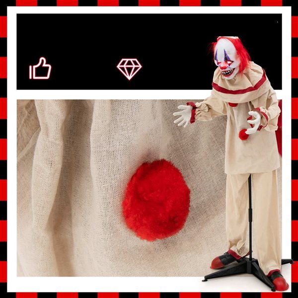 5-ft Grins Animatronic Killer Clown Halloween Decoration with Glowing Red Eyes