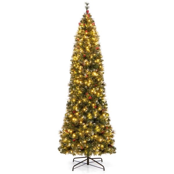 Costway 8-ft Slim Pencil Hinged Pre-Lit Christmas Tree with 420 Lights and 1168 Branch Tips