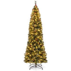 Costway 8-ft Slim Pencil Hinged Pre-Lit Christmas Tree with 420 Lights and 1168 Branch Tips