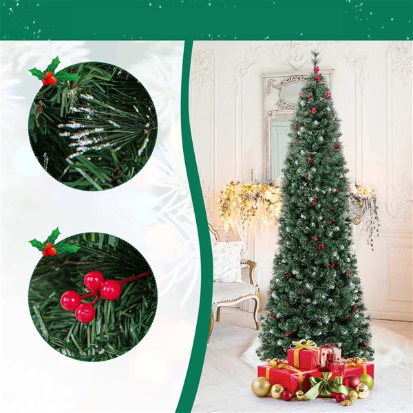 Costway 8-ft Slim Pencil Hinged Pre-Lit Christmas Tree with 420 Lights and 1168 Branch Tips