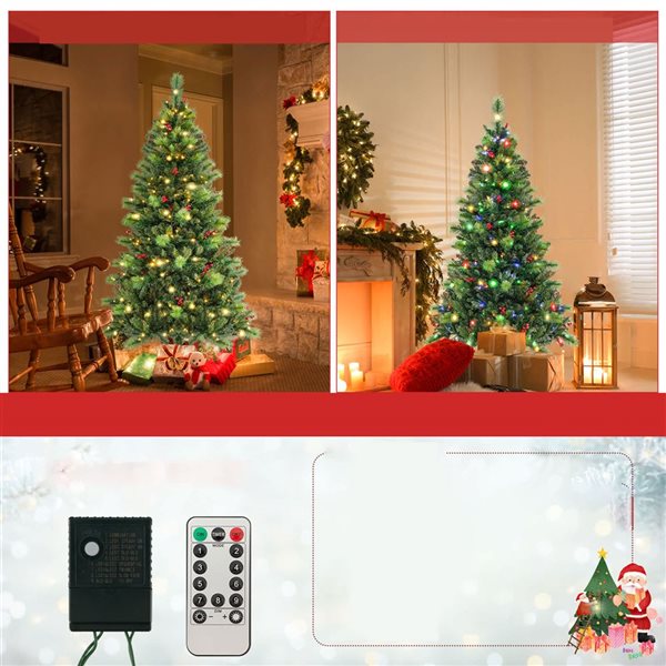 Costway 6-ft 9 Lighting Modes Pre-Lit Artificial Christmas Tree w/ 300 LED Lights and Timer