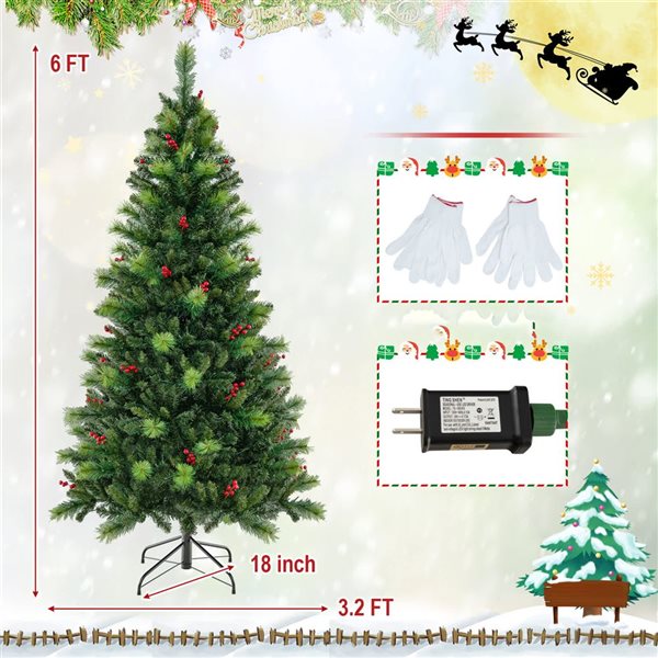 Costway 6-ft 9 Lighting Modes Pre-Lit Artificial Christmas Tree w/ 300 LED Lights and Timer