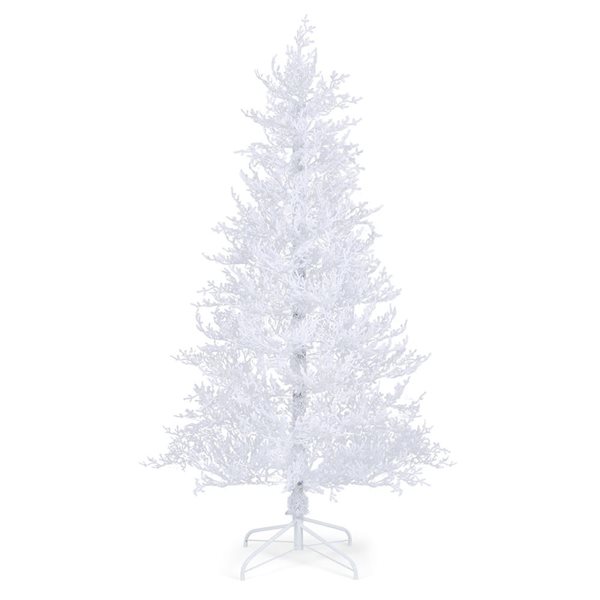 Costway 6-ft Pre-Lit 11 Lighting Mode Christmas Tree Snow Flocked Hinged with 300 Lights