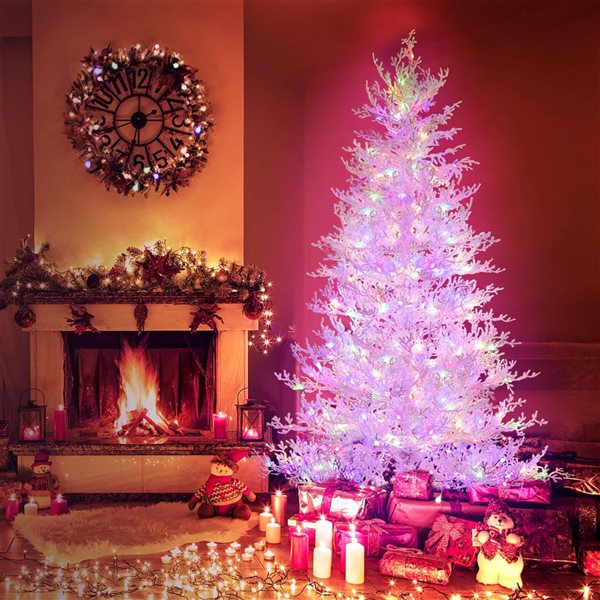 Costway 6-ft Pre-Lit 11 Lighting Mode Christmas Tree Snow Flocked Hinged with 300 Lights