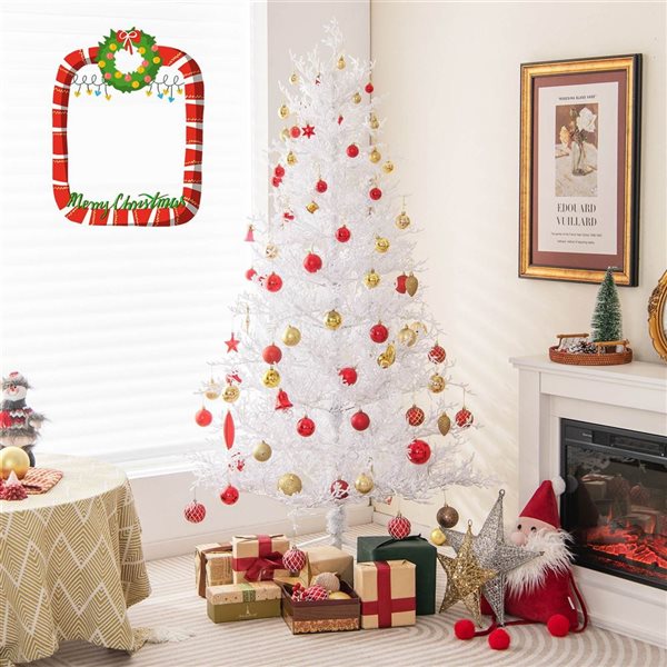 Costway 6-ft Pre-Lit 11 Lighting Mode Christmas Tree Snow Flocked Hinged with 300 Lights