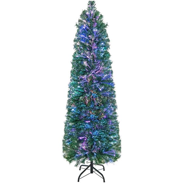 Costway 5-ft Pre-Lit Artificial Xmas Tree with Colourful Fibre Optics - 361 PVC Branch Tips