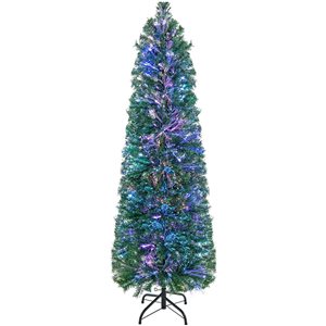 Costway 5-ft Pre-Lit Artificial Xmas Tree with Colourful Fibre Optics - 361 PVC Branch Tips