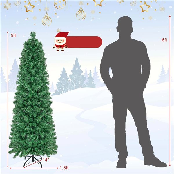 Costway 5-ft Pre-Lit Artificial Xmas Tree with Colourful Fibre Optics - 361 PVC Branch Tips