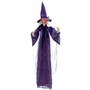 6-ft Halloween Animatronic Witch Hanging Decoration with Red Eyes and Posable Arms