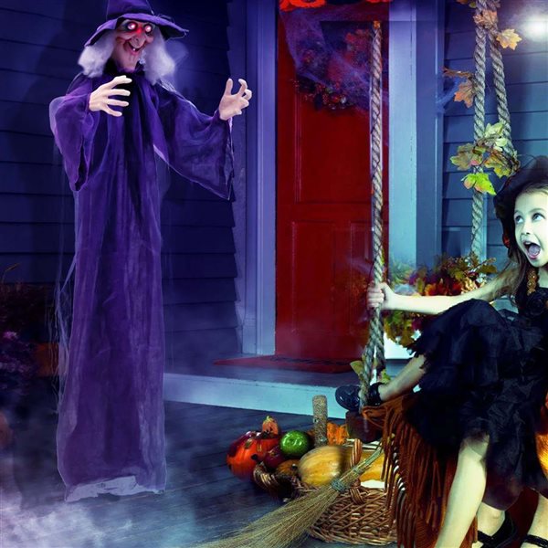 Fun Costumes 6FT Animatronic Hanging Witch - Scary Halloween Decoration With Light-Up Eyes & Creepy Sounds