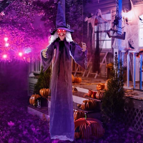 COSTWAY 6-ft Halloween Animatronic Witch Hanging Decoration with