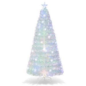 Costway 7-ft Pre-Lit Fibre-Optic Christmas Tree Décor with Multicolour Snowflake LED Lights