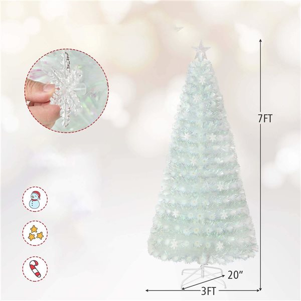 Costway 7-ft Pre-Lit Fibre-Optic Christmas Tree Décor with Multicolour Snowflake LED Lights