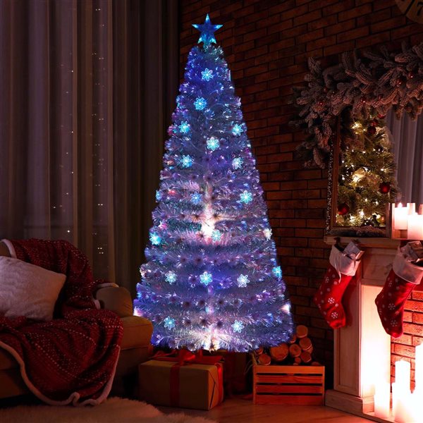 Costway 7-ft Pre-Lit Fibre-Optic Christmas Tree Décor with Multicolour Snowflake LED Lights