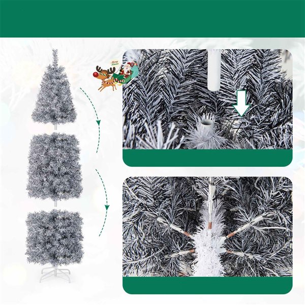 Costway 7-ft Pre-Lit Christmas Tree Hinged Slim Pencil w/ 670 Branch Tips - 350 LED Lights