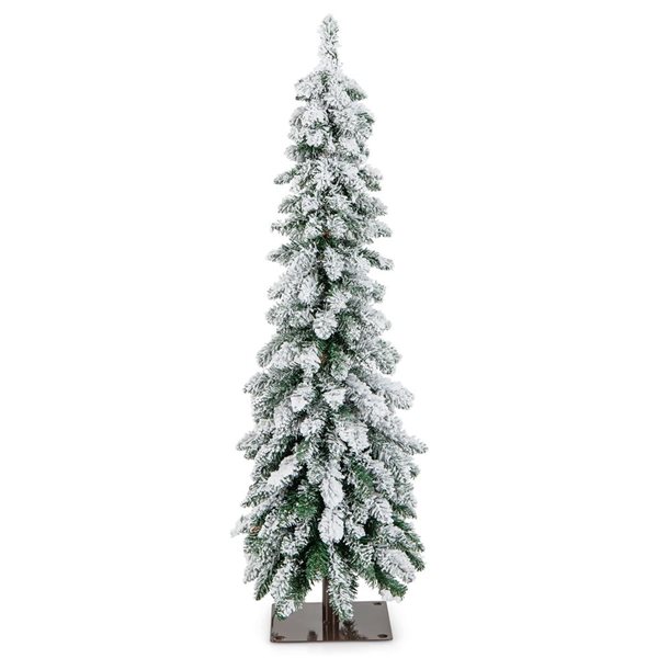 Costway 4-ft 11-Mode Pre-Lit Flocked Xmas Decoration Slim Christmas Tree - 100 LED Lights