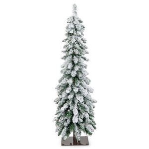 Costway 4-ft 11-Mode Pre-Lit Flocked Xmas Decoration Slim Christmas Tree - 100 LED Lights