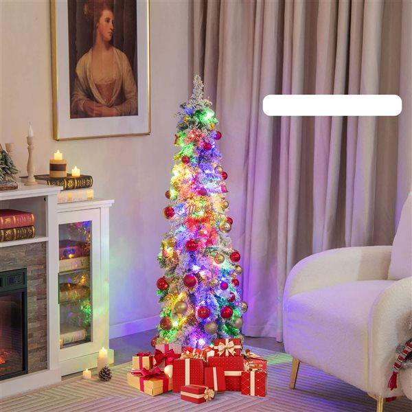 Costway 4-ft 11-Mode Pre-Lit Flocked Xmas Decoration Slim Christmas Tree - 100 LED Lights