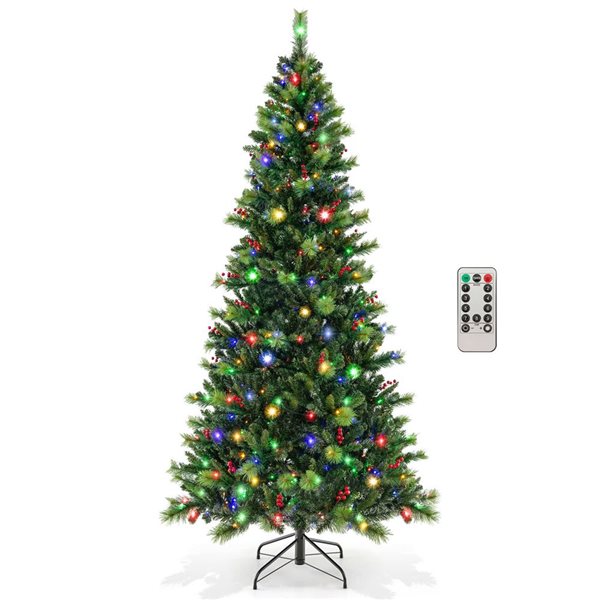 Costway 8-ft 9 Lighting Mode Pre-Lit Artificial Christmas Tree with 500 LED Lights and Timer