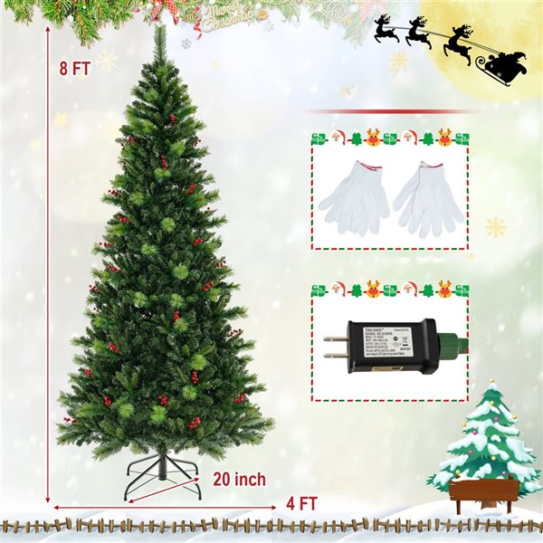 Costway 8-ft 9 Lighting Mode Pre-Lit Artificial Christmas Tree with 500 LED Lights and Timer