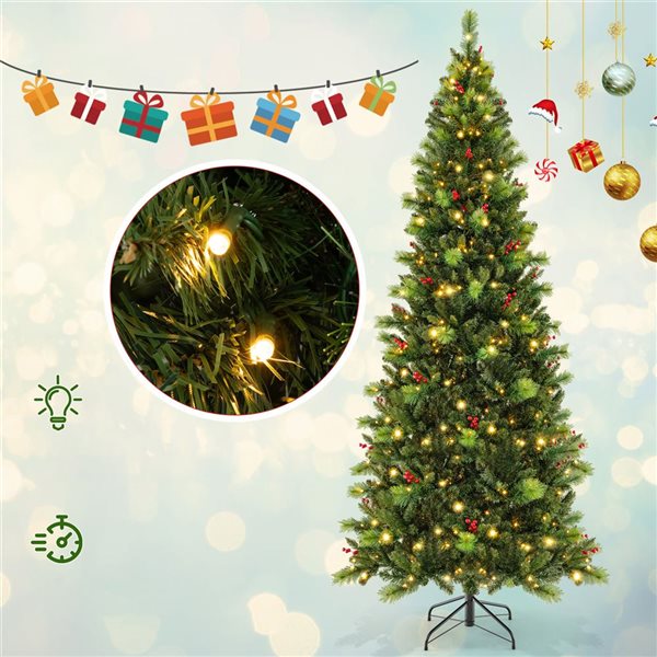 Costway 8-ft 9 Lighting Mode Pre-Lit Artificial Christmas Tree with 500 LED Lights and Timer