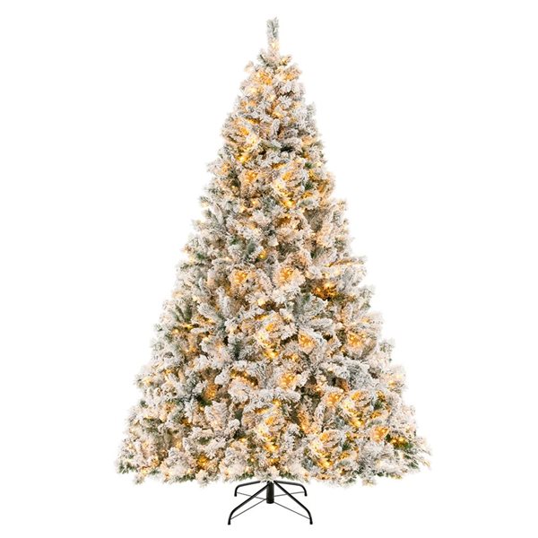 Costway 8-ft Pre-Lit Christmas Tree 3-Minute Quick Shape Flocked Décor with 600 LED Lights