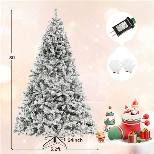 Costway 8-ft Pre-Lit Christmas Tree 3-Minute Quick Shape Flocked Décor with 600 LED Lights