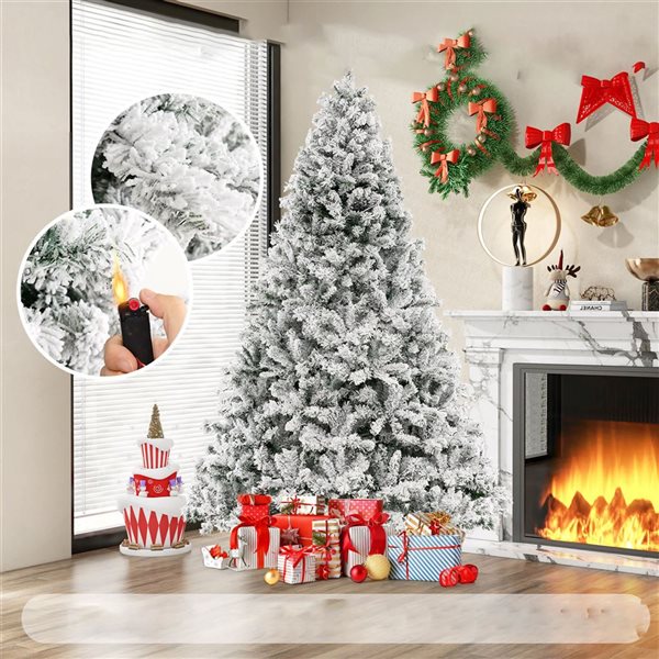 Costway 8-ft Pre-Lit Christmas Tree 3-Minute Quick Shape Flocked Décor with 600 LED Lights