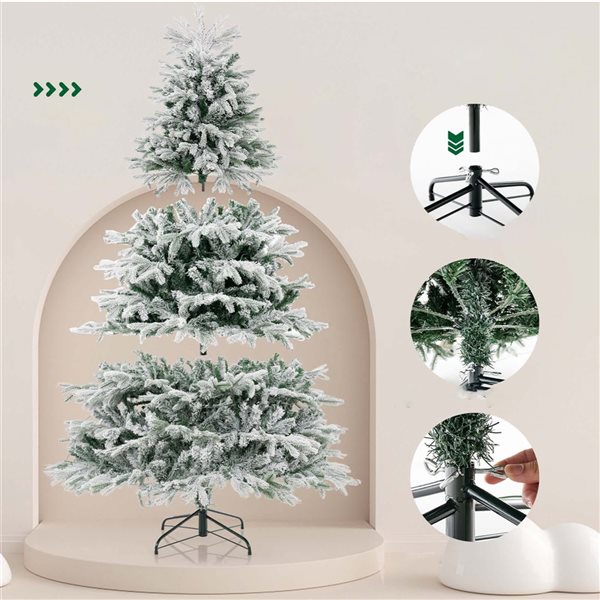Costway 7-ft Pre-Lit Christmas Tree Snow Flocked Hinged Xmas Decoration with 450 Lights