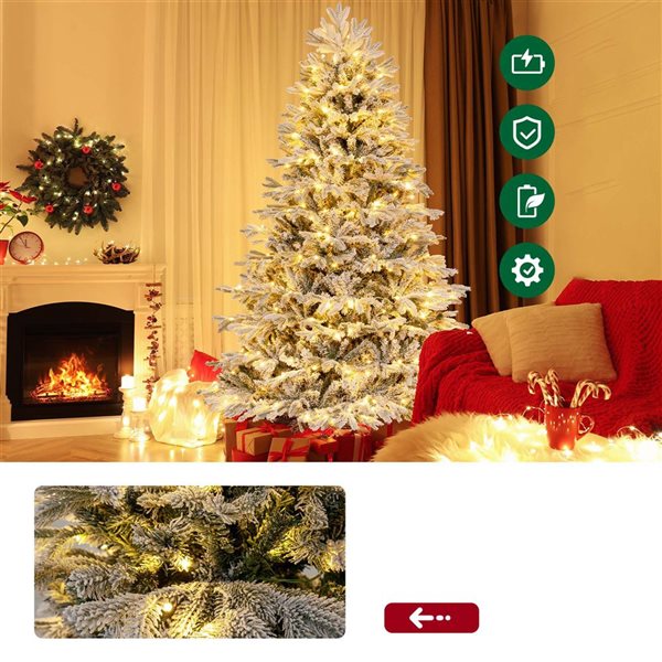 Costway 7-ft Pre-Lit Christmas Tree Snow Flocked Hinged Xmas Decoration with 450 Lights