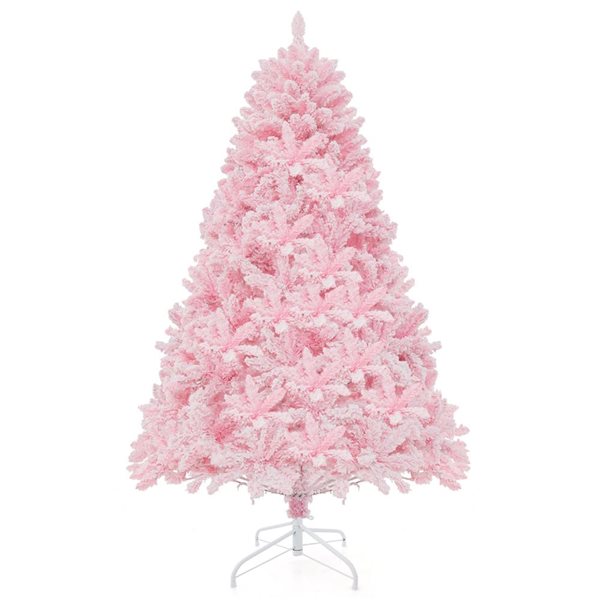 Costway 6-ft Flocked Artificial Christmas Tree Hinged with 808 Branch Tips -350 LED Lights