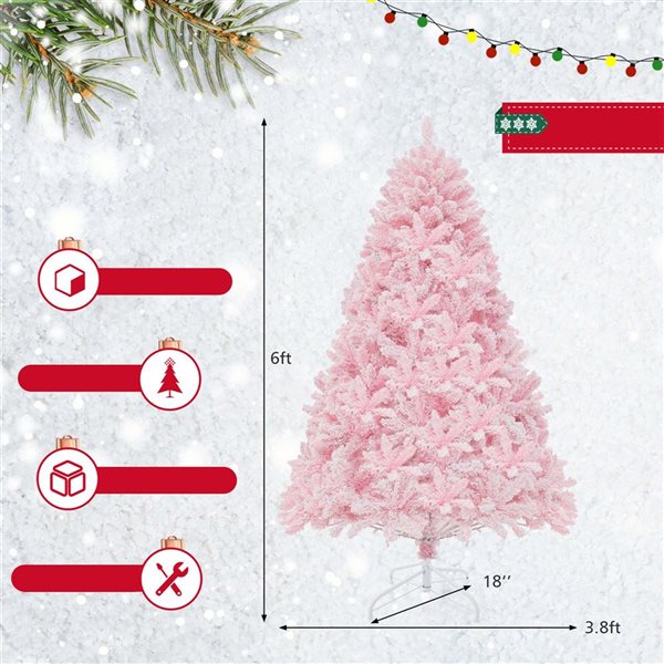 Costway 6-ft Flocked Artificial Christmas Tree Hinged with 808 Branch Tips -350 LED Lights