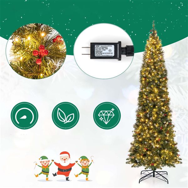 Costway 9-ft Pre-Lit Christmas Tree Slim Pencil Hinged with 500 Lights and 1298 Branch Tips