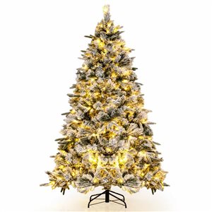 Costway 6-ft Pre-Lit Flocked Christmas Tree Hinged Xmas Decoration - 250 LED Lights