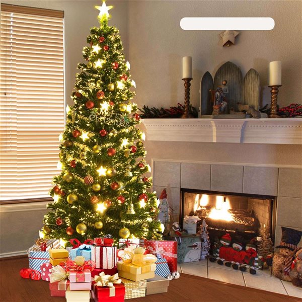 Costway 7-ft Pre-Lit Artificial Xmas Tree with 280 Branch Tips and 40 Warm White Star Lights