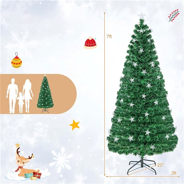 Costway 7-ft Pre-Lit Artificial Xmas Tree with 280 Branch Tips and 40 Warm White Star Lights