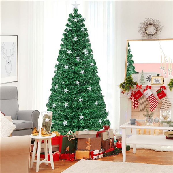 Costway 7-ft Pre-Lit Artificial Xmas Tree with 280 Branch Tips and 40 Warm White Star Lights