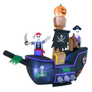 7FT Long Halloween Inflatable Pirate Ship Blow-up Skeleton Pirate Decoration