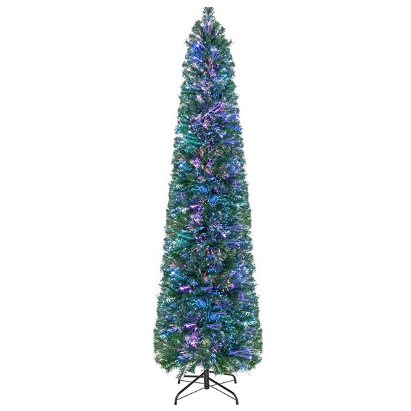 Costway 7-ft Pre-Lit Artificial Xmas Tree with Colourful Fibre Optics and 697 PVC Branch Tips