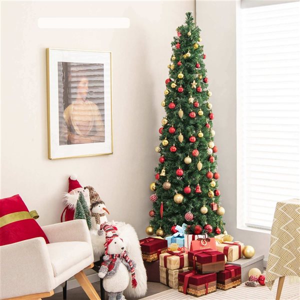 Costway 7-ft Pre-Lit Artificial Xmas Tree with Colourful Fibre Optics and 697 PVC Branch Tips