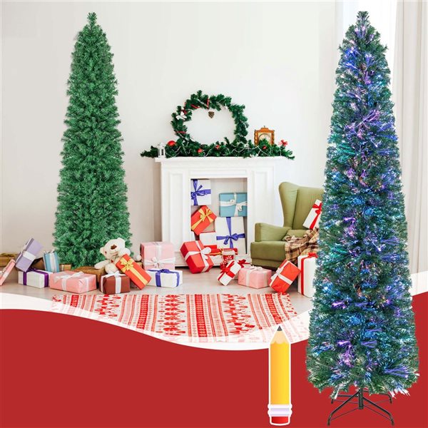 Costway 7-ft Pre-Lit Artificial Xmas Tree with Colourful Fibre Optics and 697 PVC Branch Tips