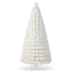 Costway 7-ft Pre-Lit Fibre-Optic Snow-Flocked Christmas Tree with 270 Lights and Branch Tips