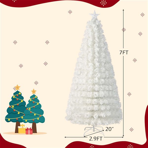 Costway 7-ft Pre-Lit Fibre-Optic Snow-Flocked Christmas Tree with 270 Lights and Branch Tips