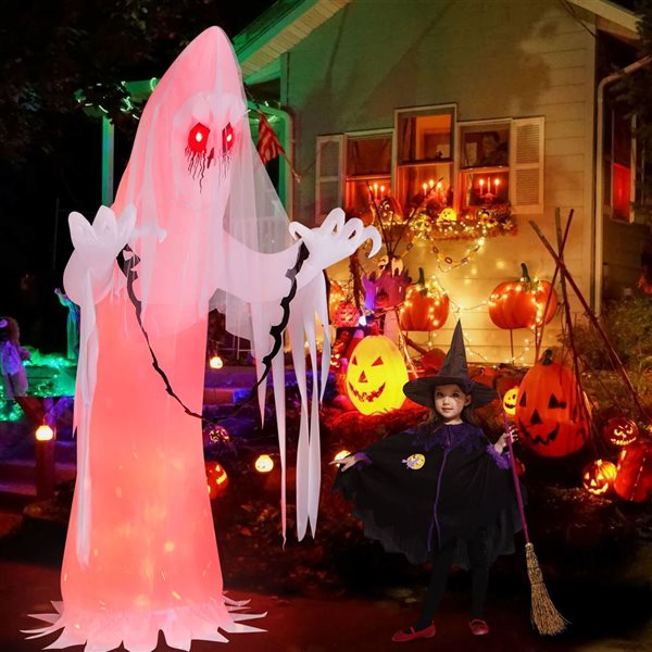 8FT Halloween Inflatable Ghost Blow-up Haunting Ghost Bride with Flame LED Light