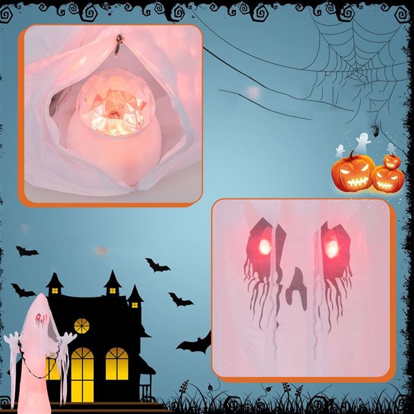 8FT Halloween Inflatable Ghost Blow-up Haunting Ghost Bride with Flame LED Light