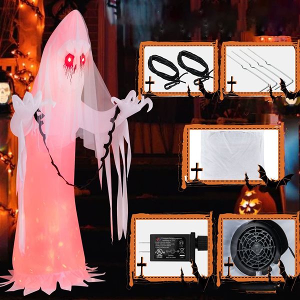 8FT Halloween Inflatable Ghost Blow-up Haunting Ghost Bride with Flame LED Light