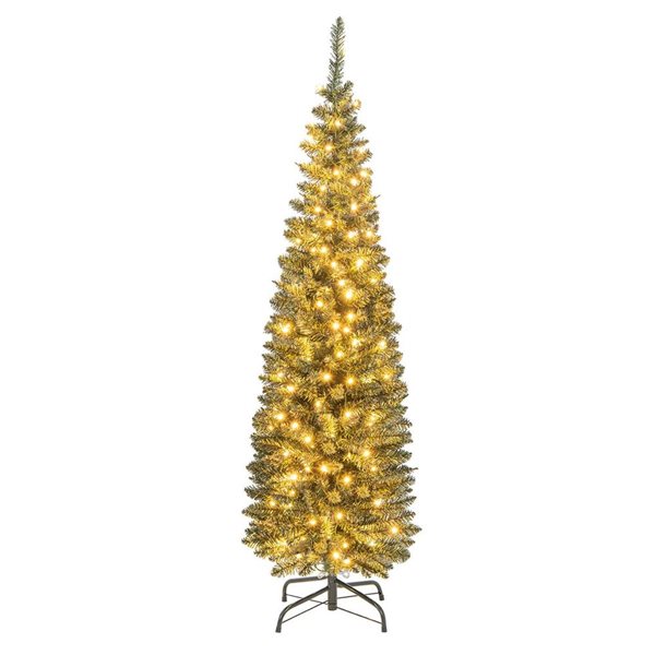 Costway 5-ft Pre-Lit Pencil Christmas Tree with 150 LED Lights and 296 Branch Tips Party