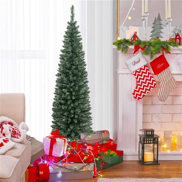 Costway 5-ft Pre-Lit Pencil Christmas Tree with 150 LED Lights and 296 Branch Tips Party