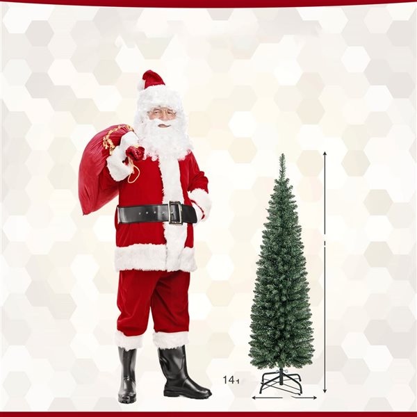 Costway 5-ft Pre-Lit Pencil Christmas Tree with 150 LED Lights and 296 Branch Tips Party