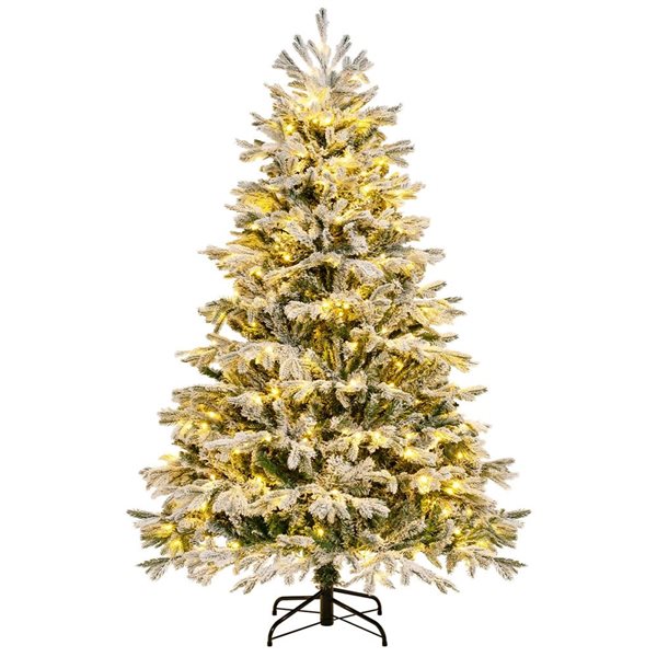 Costway 6-ft Pre-Lit Christmas Tree Snow Flocked Hinged Xmas